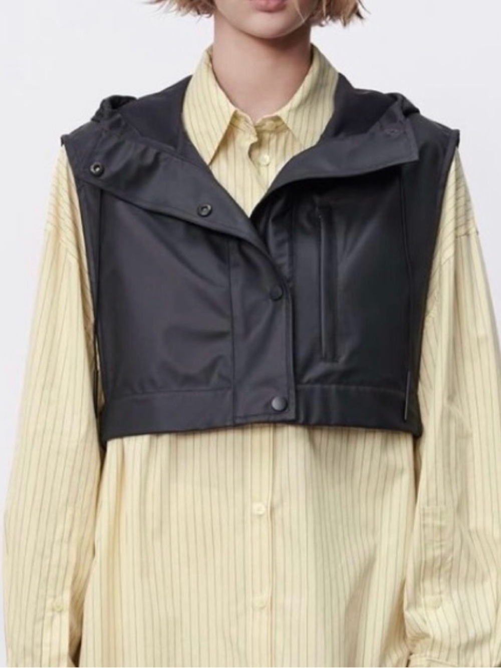Zara Cropped Hooded Vest - Black